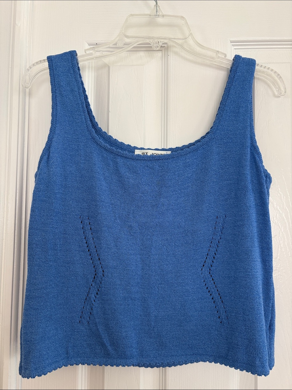 St. John Blue Knit Tank Top sweater Shell scallop hem Women’s luxury Size small